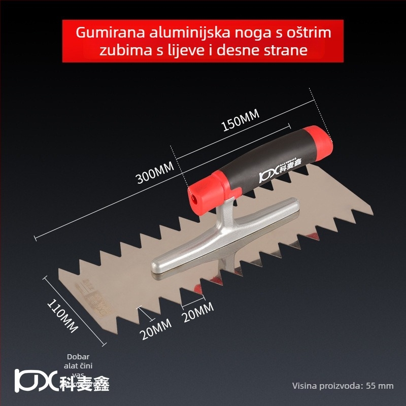 Dugački nehrđajući gleter za žbukanje s nazubljenim rubom za postavljanje pločica, Kehaixin, debljina 0.8 mm