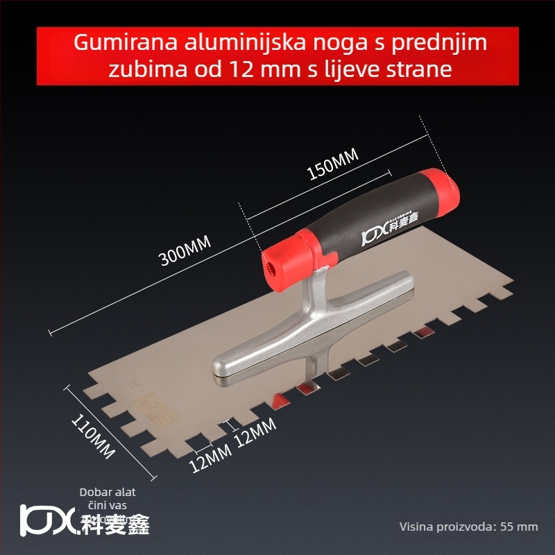 Dugački nehrđajući gleter za žbukanje s nazubljenim rubom za postavljanje pločica, Kehaixin, debljina 0.8 mm