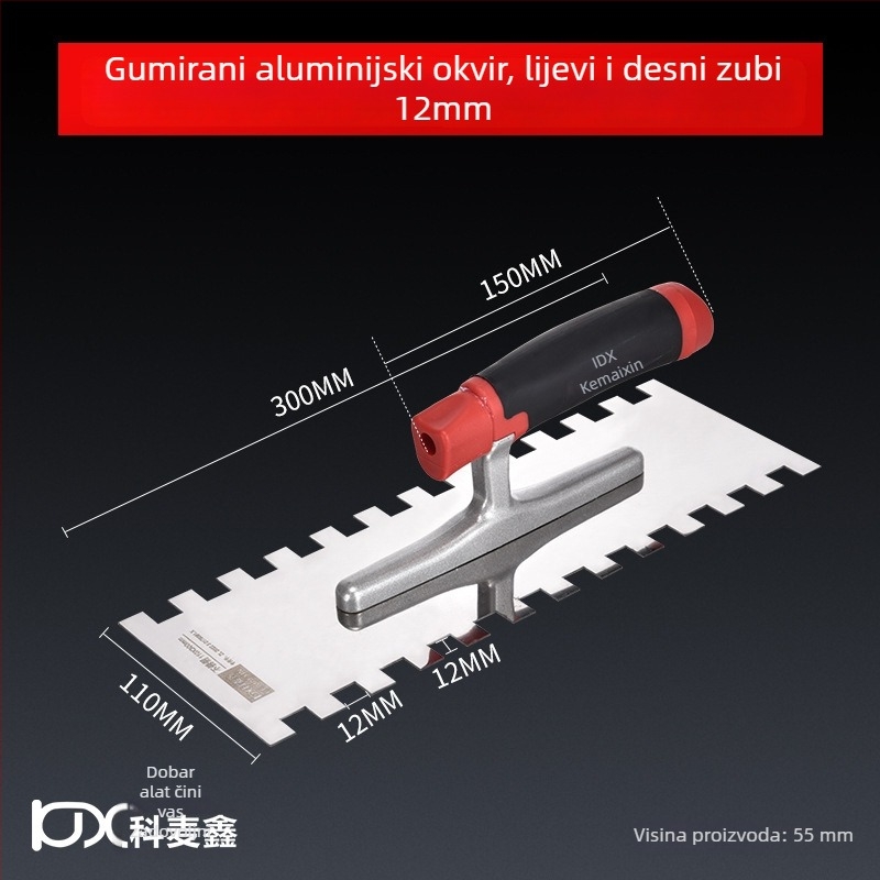 Dugački nehrđajući gleter za žbukanje s nazubljenim rubom za postavljanje pločica, Kehaixin, debljina 0.8 mm