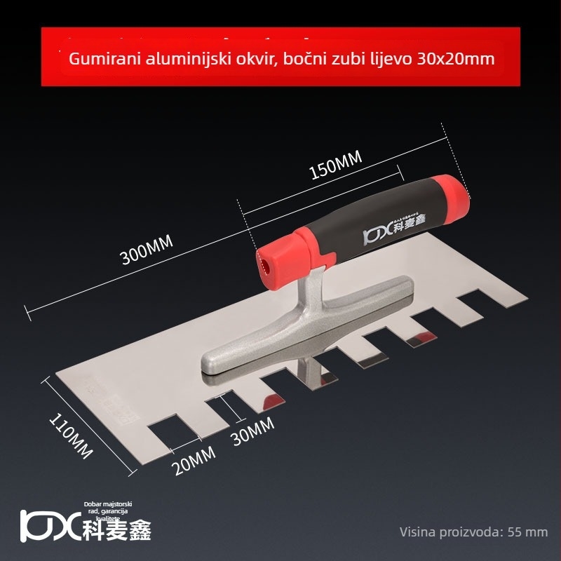 Dugački nehrđajući gleter za žbukanje s nazubljenim rubom za postavljanje pločica, Kehaixin, debljina 0.8 mm
