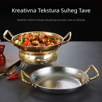 Tiganj od nehrđajućeg čelika s dvostrukom drškom, 304 nehrđajući čelik, kompatibilan s indukcijom, nelepivim premazom