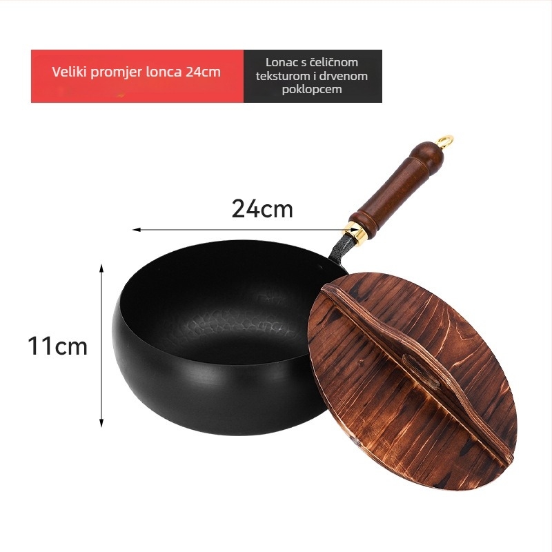 Željezni wok s ravnim dnom (staklena poklopca, 4 kg, višenamjenski)