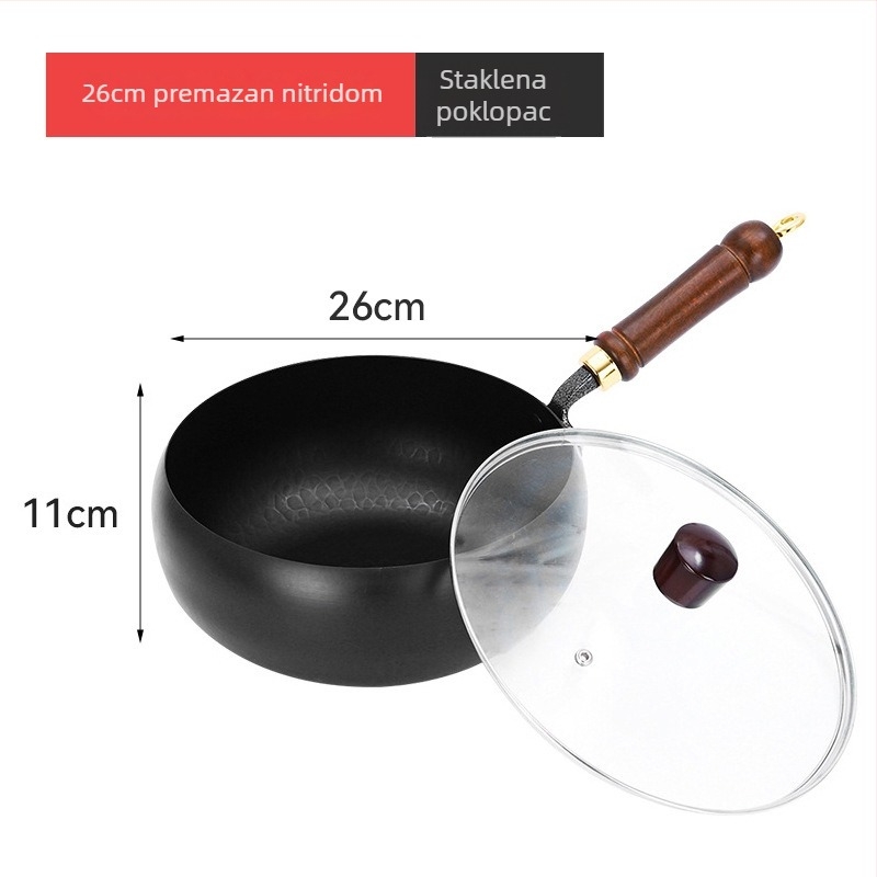 Željezni wok s ravnim dnom (staklena poklopca, 4 kg, višenamjenski)