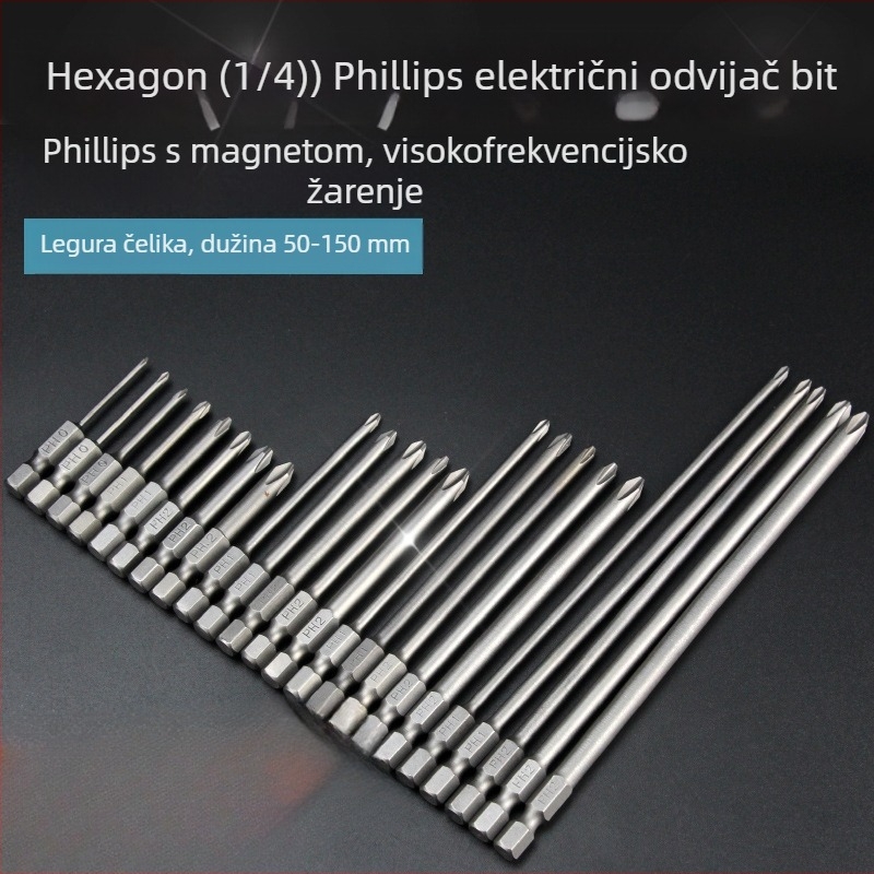 Set bitova za električni odvijač s magnetskom križnom glavom, produžena duljina, hex pogon kompatibilan, materijal: ljubičasto sandalovo drvo