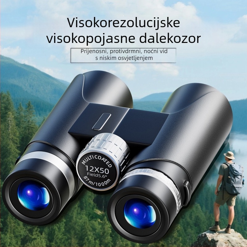 Binokular s AB dizajnom dvostrukih tubusa, 10x povećanje, otpornost na udarce, vanjska gumirana obloga, vidno polje 109 m/1000 m