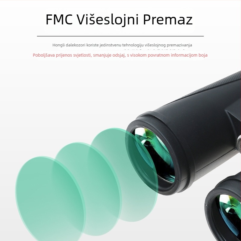 Binokular s AB dizajnom dvostrukih tubusa, 10x povećanje, otpornost na udarce, vanjska gumirana obloga, vidno polje 109 m/1000 m