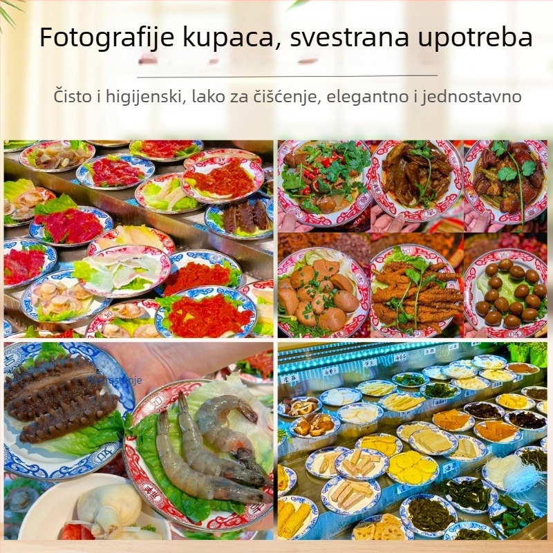 Emajlirani okrugli tanjur – debeli, uzorak sreće, kineski retro stil, za kućnu upotrebu, pogodna za vruće lonce i roštilj