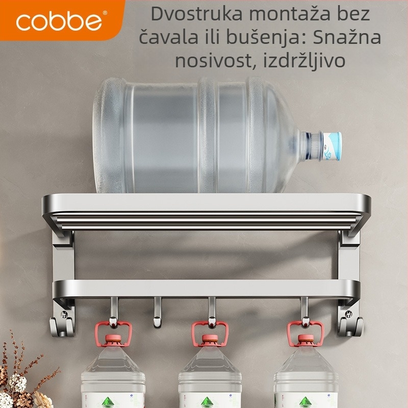 Držač za ručnike za kupaonicu, zidni, od nehrđajućeg čelika 304, bez bušenja, dvostruki sloj, nosivost 20–25 kg, elektroplatirani završni sloj