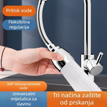 Proširivač slavine za kuhinju, univerzalni okretni izlaz, pod pritiskom, zaštita od prskanja, nehrđajući čelik
