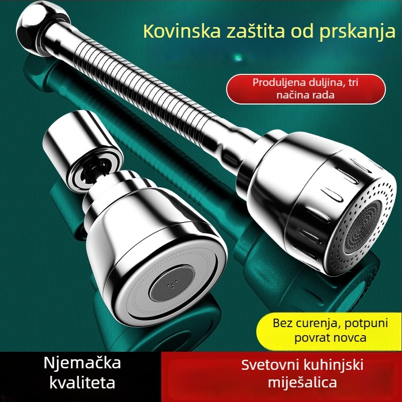 Proširivač slavine za kuhinju, univerzalni okretni izlaz, pod pritiskom, zaštita od prskanja, nehrđajući čelik