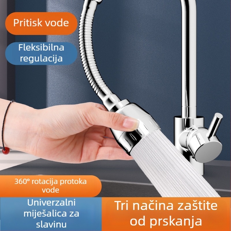 Proširivač slavine za kuhinju, univerzalni okretni izlaz, pod pritiskom, zaštita od prskanja, nehrđajući čelik