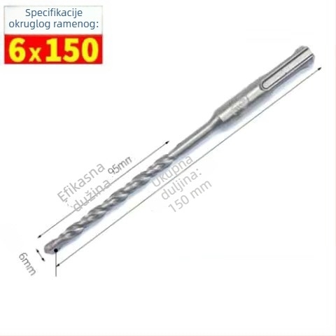 Vrtni bit za bušilicu s okruglom glavom i okruglom ručkom, bez šesterokuta, za betonske zidove