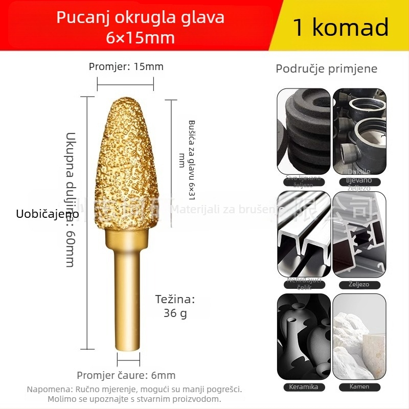 Dijamantno zavarena glava za brušenje za električnu bušilicu – Xin Yilong, Materijal: Gold steel sand