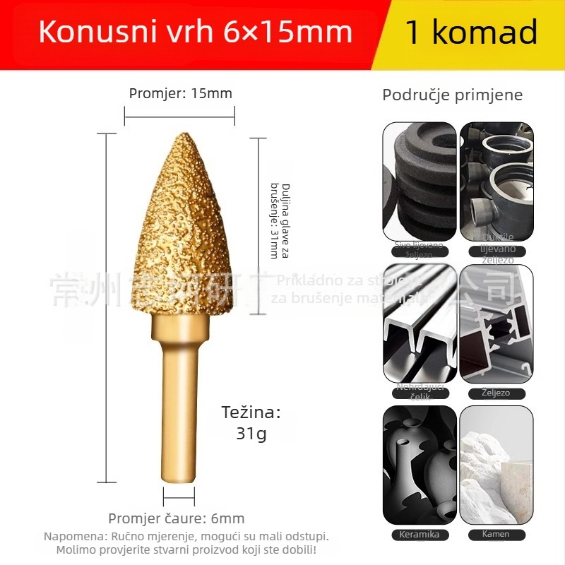 Dijamantno zavarena glava za brušenje za električnu bušilicu – Xin Yilong, Materijal: Gold steel sand