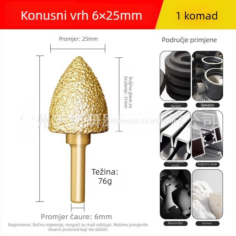 Dijamantno zavarena glava za brušenje za električnu bušilicu – Xin Yilong, Materijal: Gold steel sand