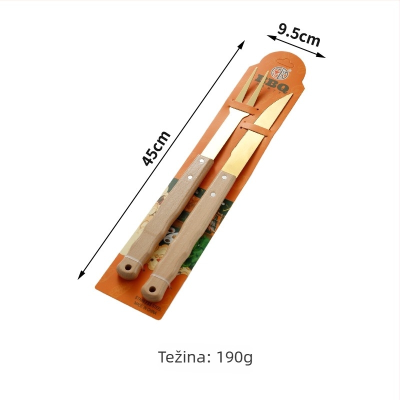 Set alata za roštilj od nehrđajućeg čelika: nož, klip, vilica i lopatica