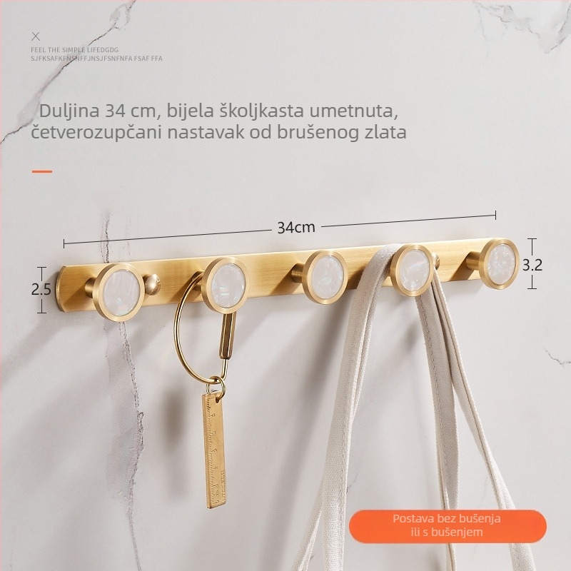 Kuka za zid u kupaonici, bakar materijal, završna obrada mesingovim žicom izvlačenim, Ming Francium, 420 g, svjetlosni luksuz