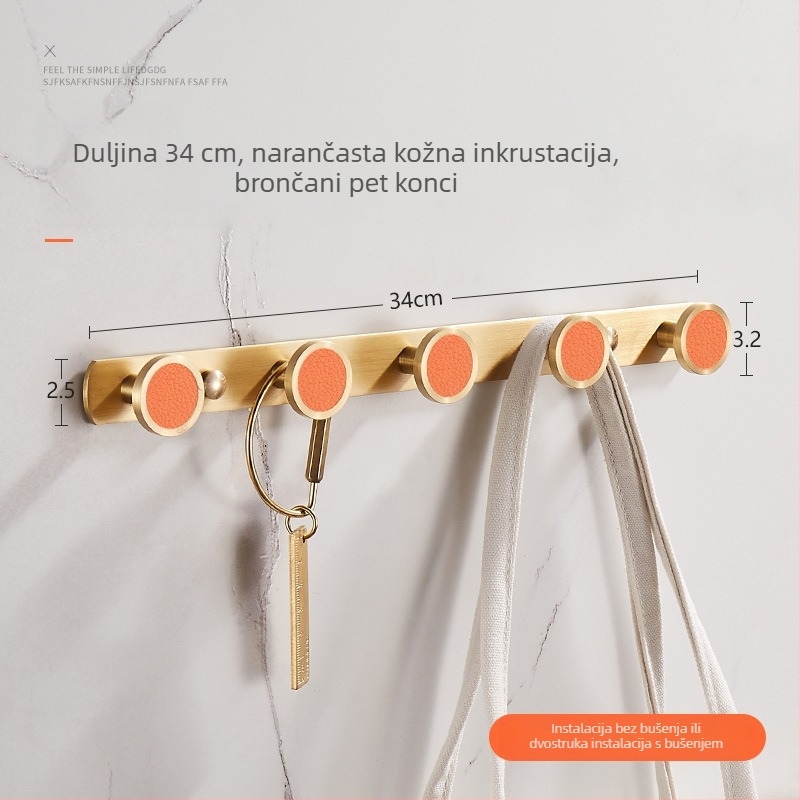 Kuka za zid u kupaonici, bakar materijal, završna obrada mesingovim žicom izvlačenim, Ming Francium, 420 g, svjetlosni luksuz