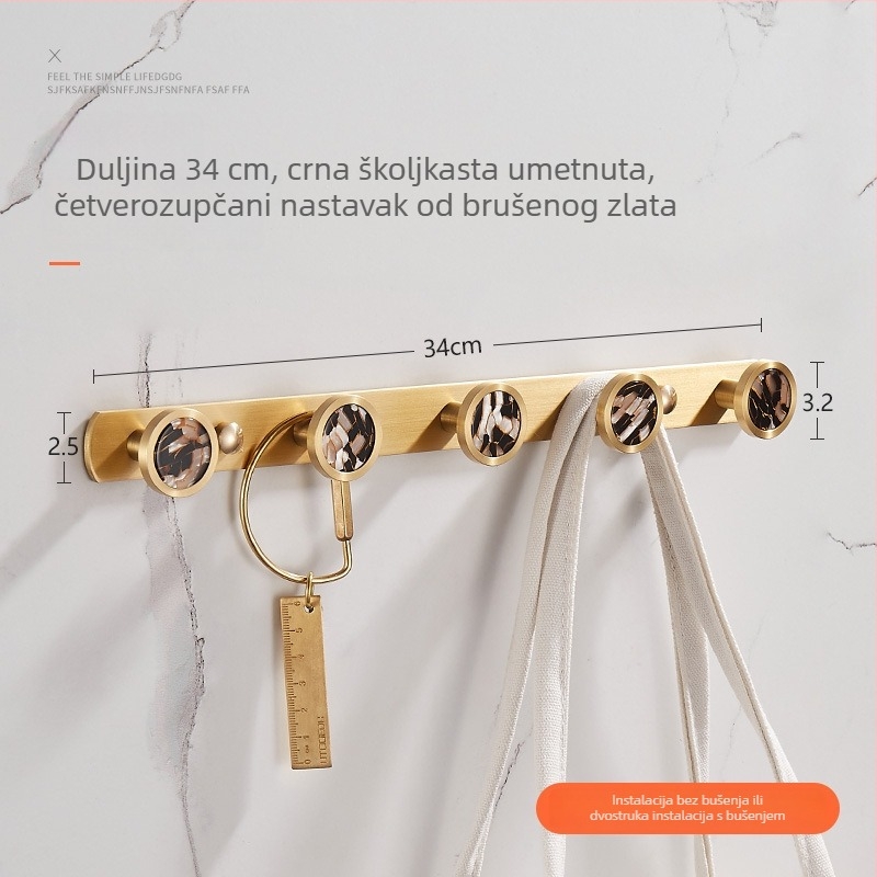 Kuka za zid u kupaonici, bakar materijal, završna obrada mesingovim žicom izvlačenim, Ming Francium, 420 g, svjetlosni luksuz