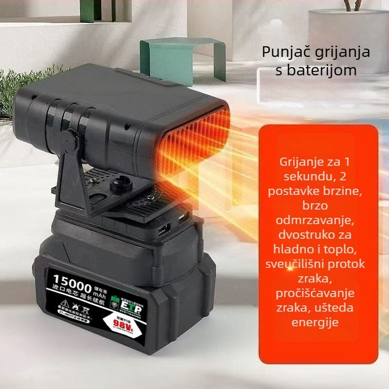 Automobilski ventilator s litijskom baterijom, bežični grijač zraka, montiran na tricikl, odmagljivanje stakala, kućište od hemp materijala