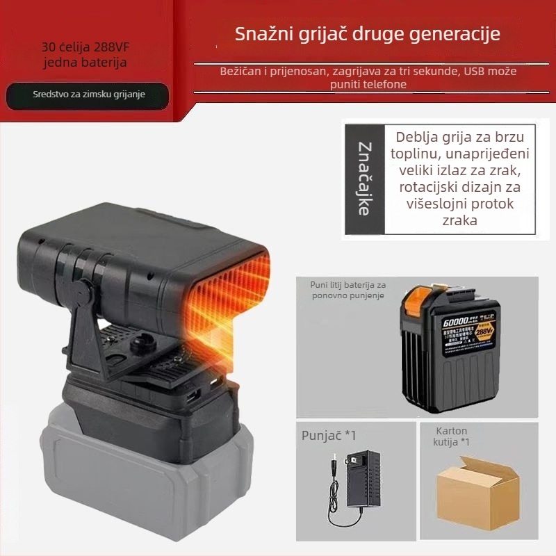 Automobilski ventilator s litijskom baterijom, bežični grijač zraka, montiran na tricikl, odmagljivanje stakala, kućište od hemp materijala