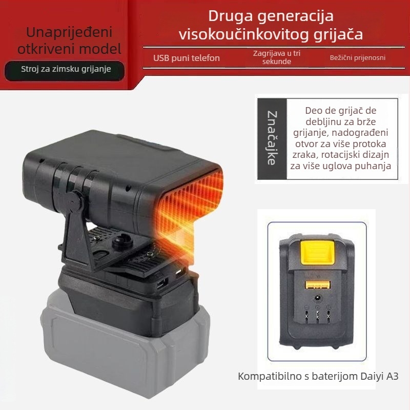 Automobilski ventilator s litijskom baterijom, bežični grijač zraka, montiran na tricikl, odmagljivanje stakala, kućište od hemp materijala