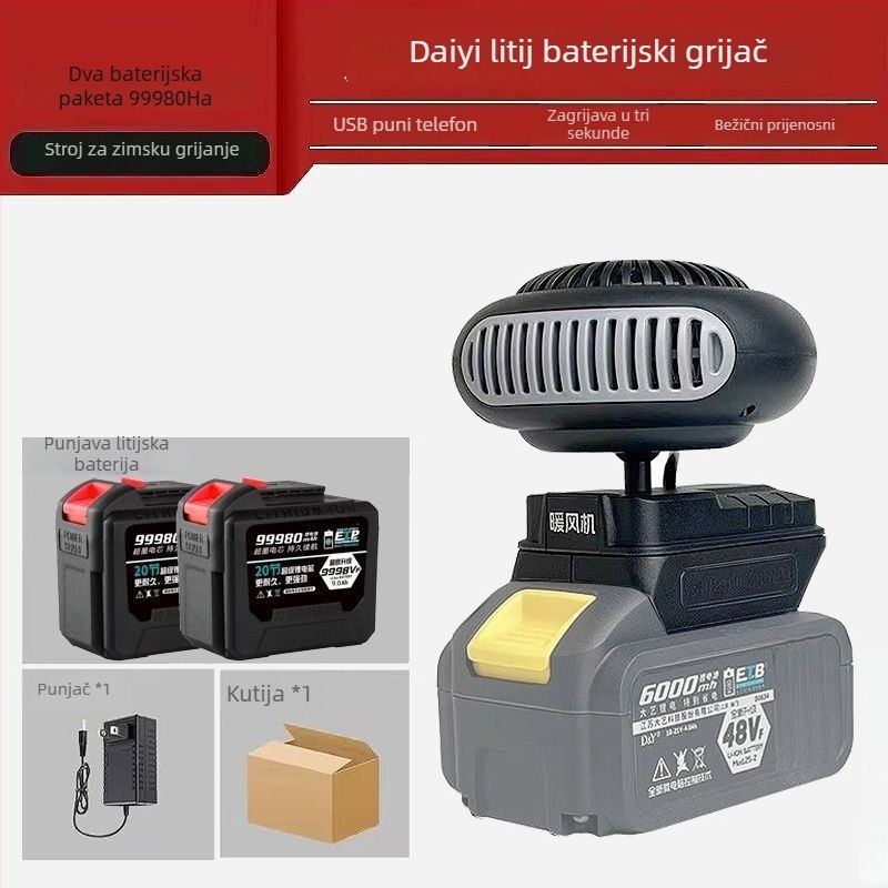 Automobilski ventilator s litijskom baterijom, bežični grijač zraka, montiran na tricikl, odmagljivanje stakala, kućište od hemp materijala