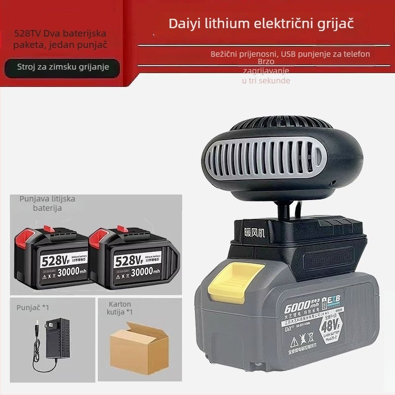 Automobilski ventilator s litijskom baterijom, bežični grijač zraka, montiran na tricikl, odmagljivanje stakala, kućište od hemp materijala