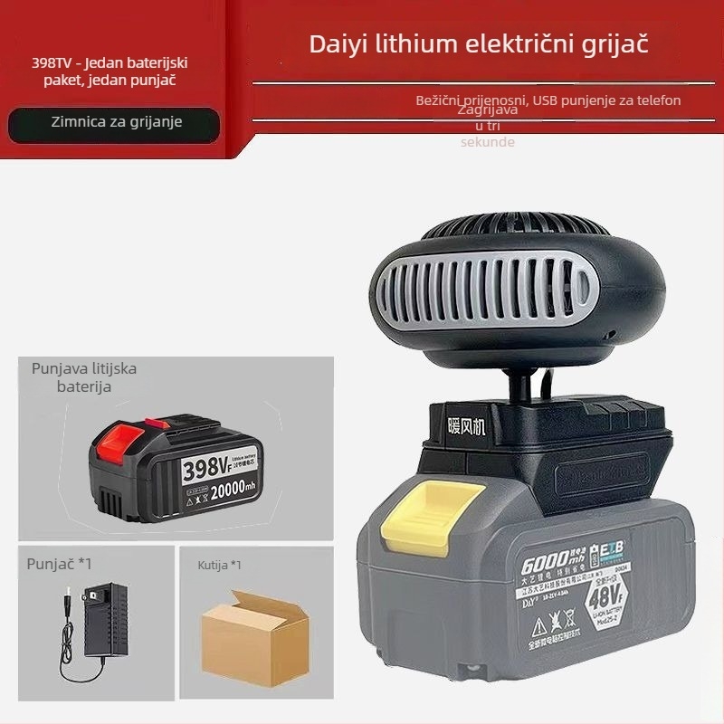 Automobilski ventilator s litijskom baterijom, bežični grijač zraka, montiran na tricikl, odmagljivanje stakala, kućište od hemp materijala