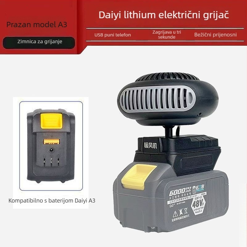 Automobilski ventilator s litijskom baterijom, bežični grijač zraka, montiran na tricikl, odmagljivanje stakala, kućište od hemp materijala