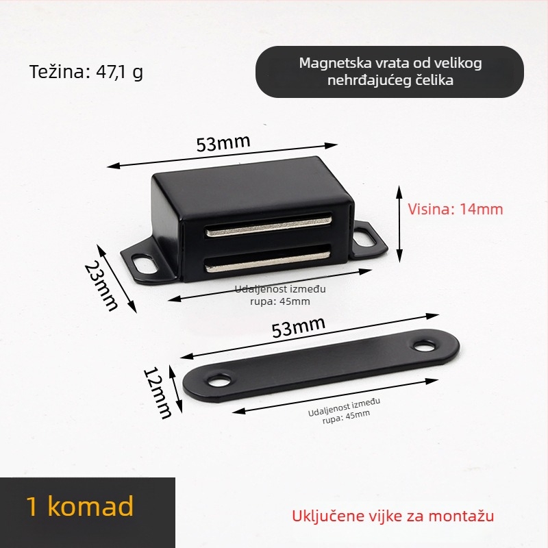 Magnetski držač za vrata ormarića s brušenim završetkom, vijčana montaža, materijal: plast-željezo, CT-01 zidna instalacija, ručno upravljanje