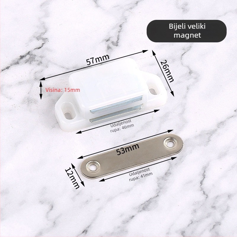 Magnetski držač za vrata ormarića s brušenim završetkom, vijčana montaža, materijal: plast-željezo, CT-01 zidna instalacija, ručno upravljanje