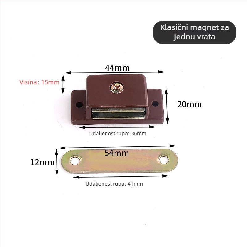 Magnetski držač za vrata ormarića s brušenim završetkom, vijčana montaža, materijal: plast-željezo, CT-01 zidna instalacija, ručno upravljanje