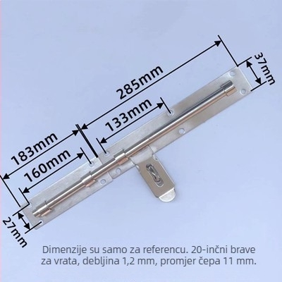 Brava za vrata od nehrđajućeg čelika, tip butterfly latch, površinska montaža, moderni minimalistički stil, za drvena vrata