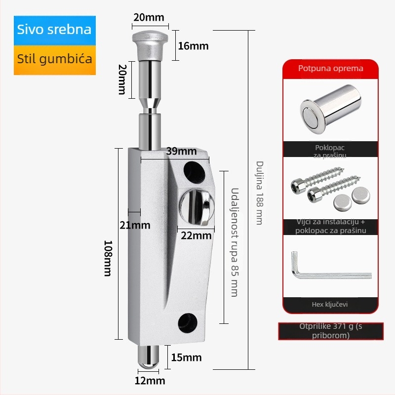 Okretni zasun za vrata, aluminijska legura, okvir vrata, Knob Key model, elektroplatinirani završetak