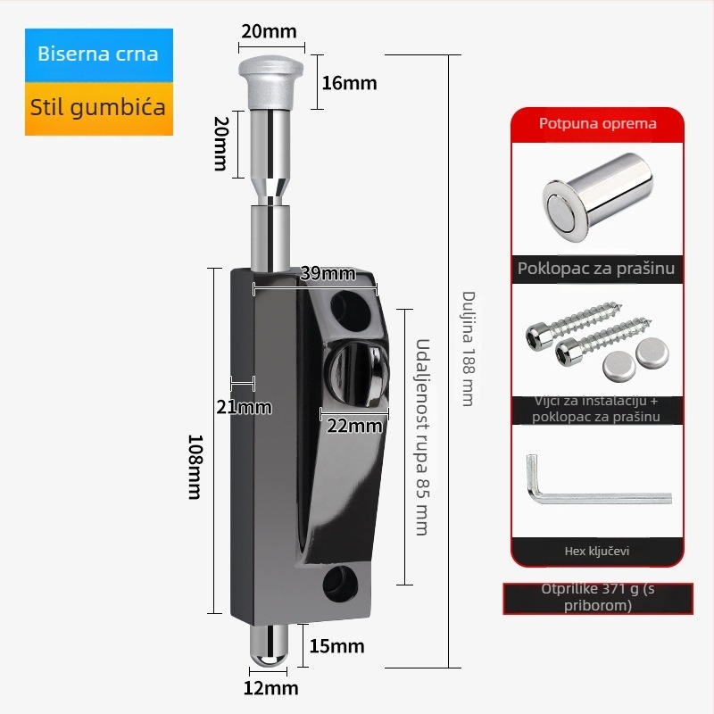 Okretni zasun za vrata, aluminijska legura, okvir vrata, Knob Key model, elektroplatinirani završetak