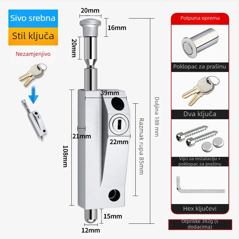 Okretni zasun za vrata, aluminijska legura, okvir vrata, Knob Key model, elektroplatinirani završetak