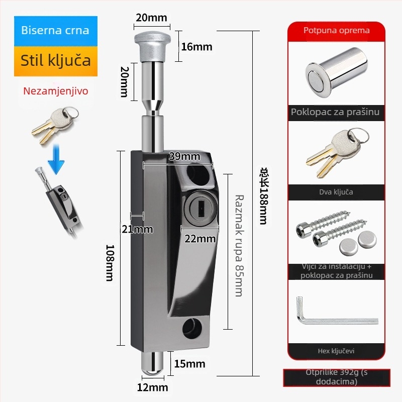 Okretni zasun za vrata, aluminijska legura, okvir vrata, Knob Key model, elektroplatinirani završetak