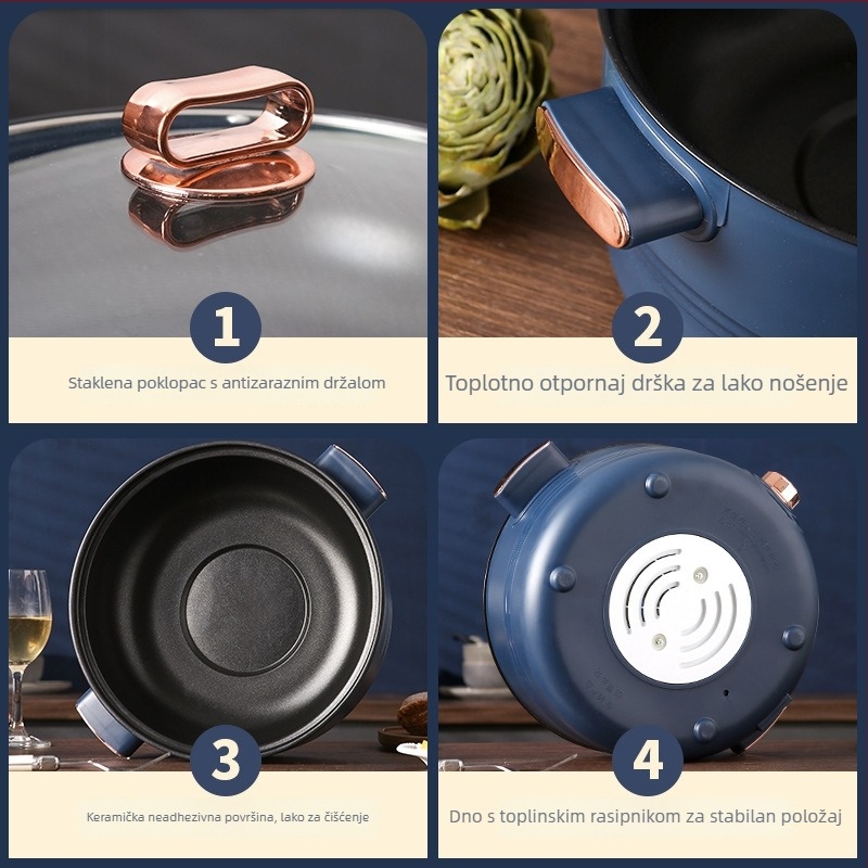 Višenamjenska električna posuda za kuhanje u kućanstvu s para i kuhanjem, 4,1–6 L, za 2–3 osobe, unutarnja posuda s premazom protiv ljepila, upravljanje okretanjem, dvostruka konstrukcija