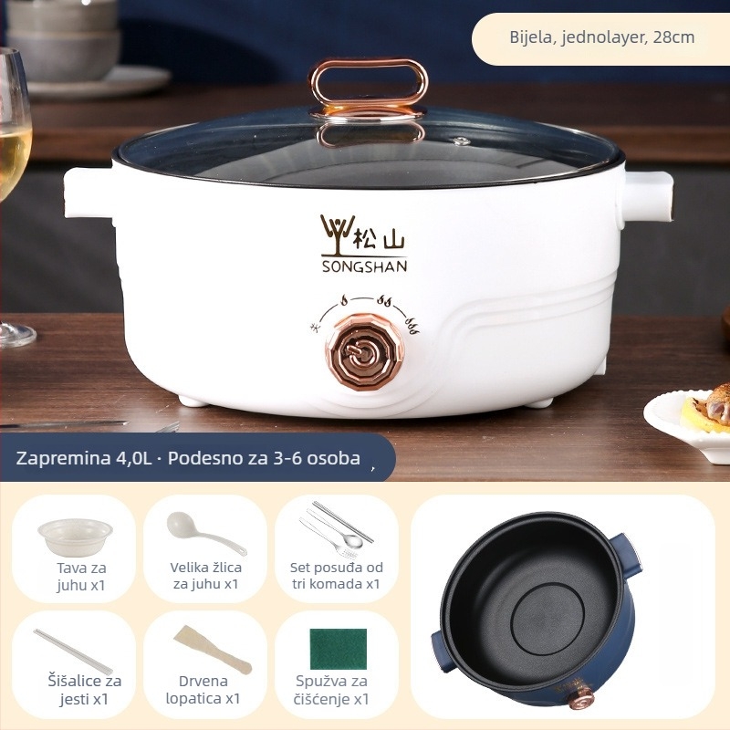 Višenamjenska električna posuda za kuhanje u kućanstvu s para i kuhanjem, 4,1–6 L, za 2–3 osobe, unutarnja posuda s premazom protiv ljepila, upravljanje okretanjem, dvostruka konstrukcija