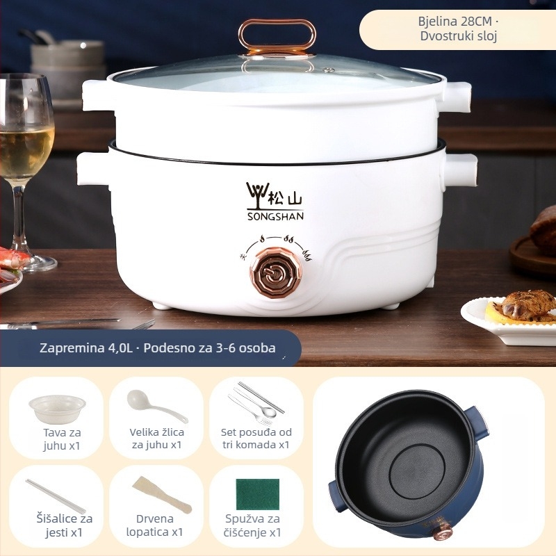 Višenamjenska električna posuda za kuhanje u kućanstvu s para i kuhanjem, 4,1–6 L, za 2–3 osobe, unutarnja posuda s premazom protiv ljepila, upravljanje okretanjem, dvostruka konstrukcija