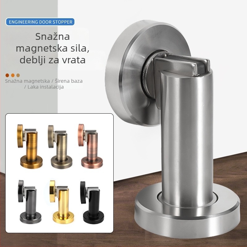 Nerđajući čelični magnetski držač za vrata, model 189, zidni montaža, automatski, povećana visina, materijal: 304/201 nehrđajući čelik