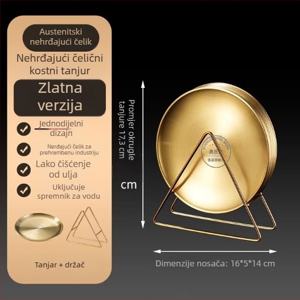 Nehrđajući čelični tanjur od kostiju, korejskog stila, okrugli, prehrambena kvaliteta, za kafić, tanjur za roštilj, nije pogodan za mikrovalnu