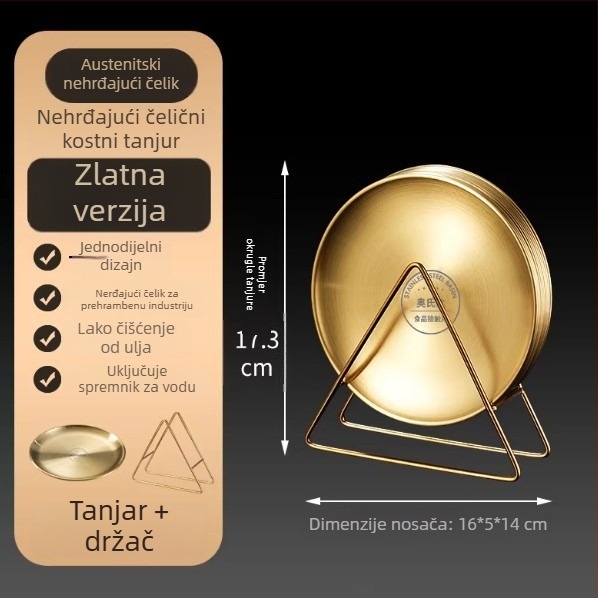 Nehrđajući čelični tanjur od kostiju, korejskog stila, okrugli, prehrambena kvaliteta, za kafić, tanjur za roštilj, nije pogodan za mikrovalnu