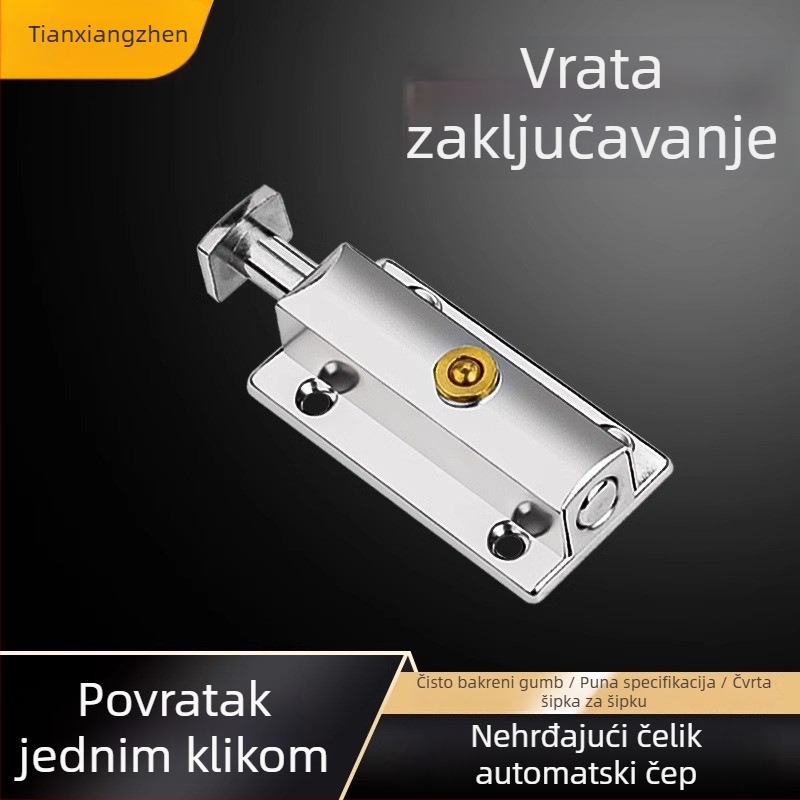 Automatski mehanizam zatvarača za vrata Type A, nehrđajući čelik, brušena površina, moderan minimalistički stil, namijenjeno namještaju