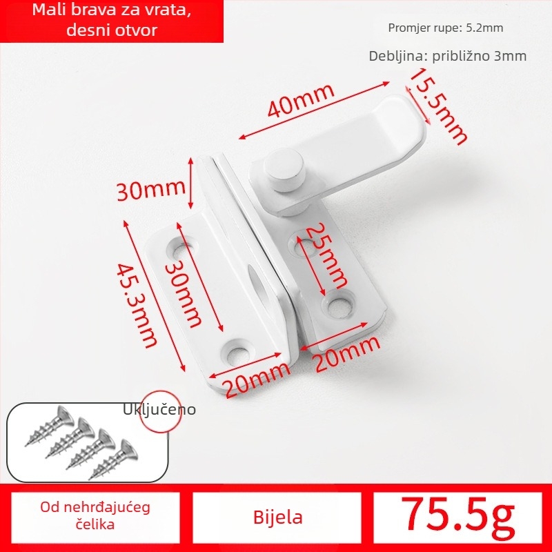 Leptir zatvarač za vrata, nehrđajući čelik, površinska obrada žičanim finišem, model 001, moderni jednostavan stil