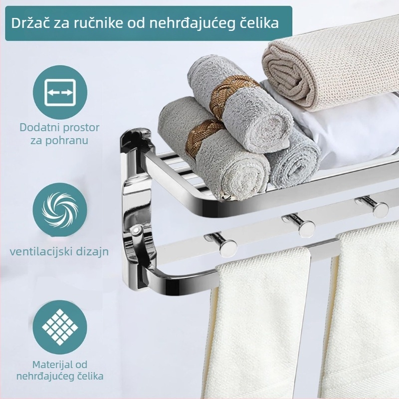 Stalak za ručnike od nehrđajućeg čelika, zidni, 2-slojni, finO poliranje, nosivost 20, perforirano montiranje