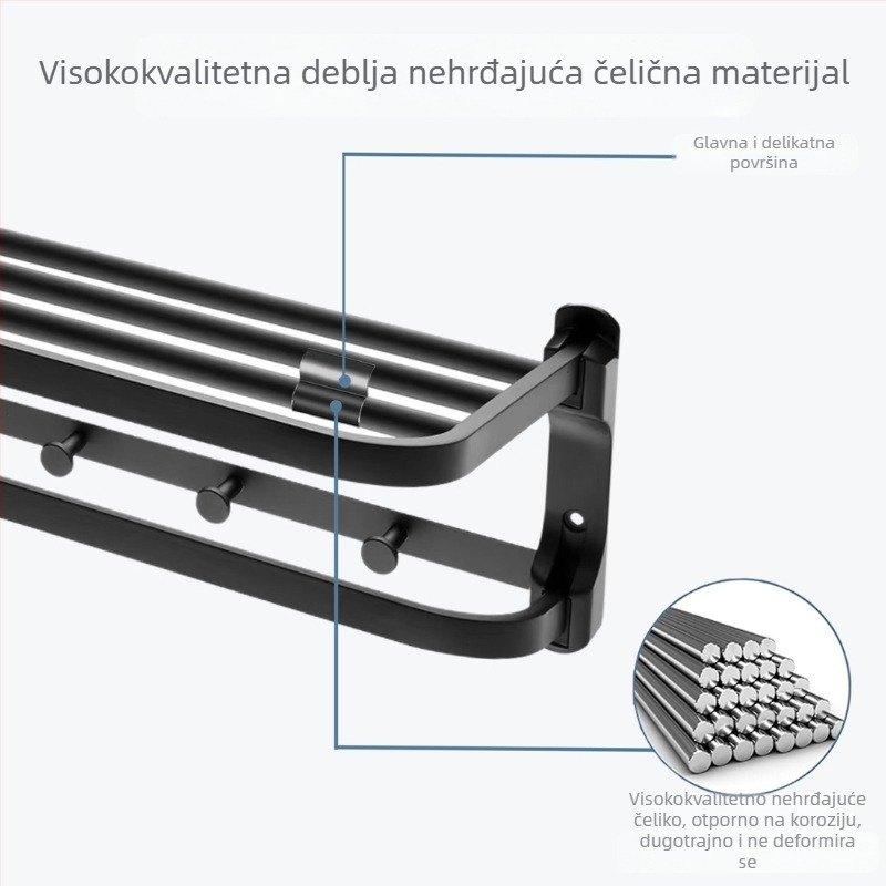 Stalak za ručnike od nehrđajućeg čelika, zidni, 2-slojni, finO poliranje, nosivost 20, perforirano montiranje