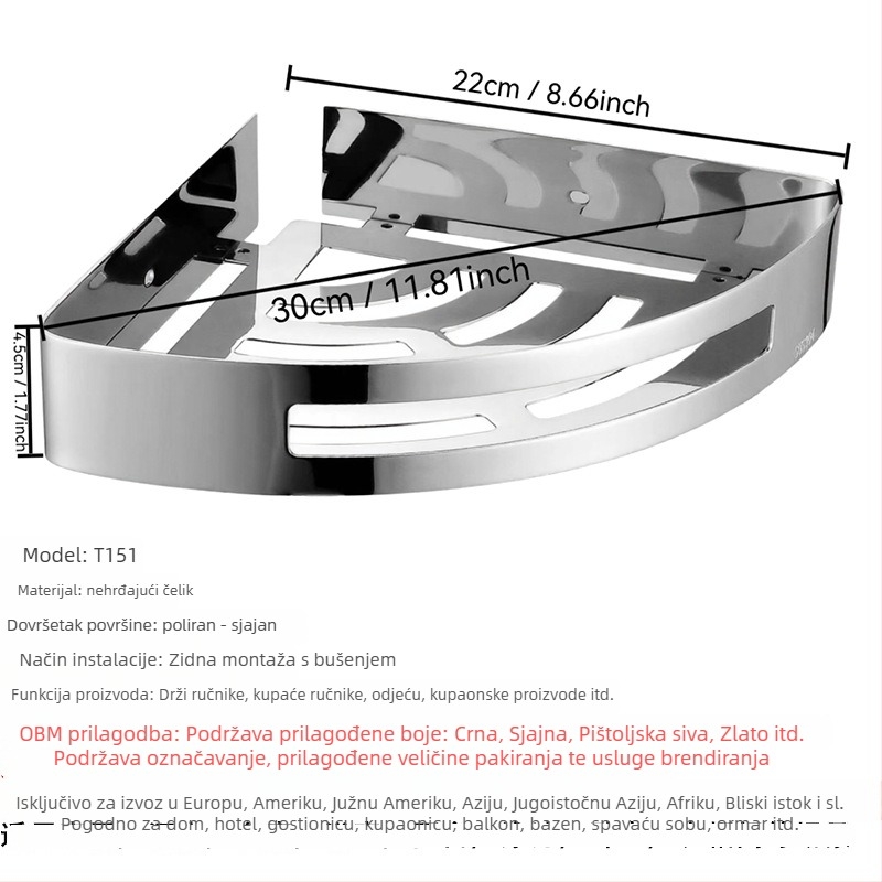 Stalak za ručnike od nehrđajućeg čelika, zidni, 2-slojni, finO poliranje, nosivost 20, perforirano montiranje