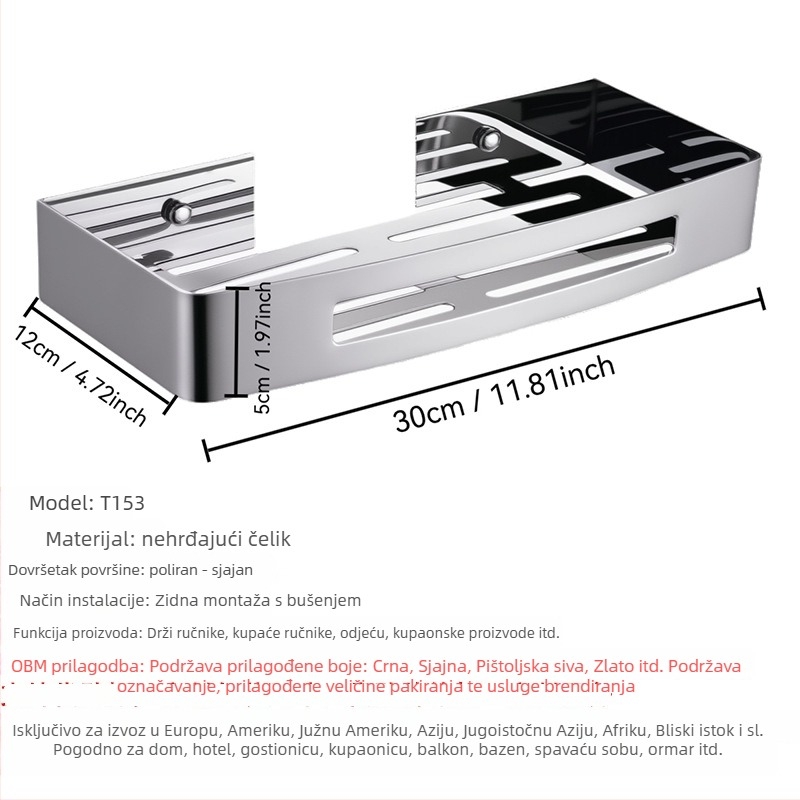 Stalak za ručnike od nehrđajućeg čelika, zidni, 2-slojni, finO poliranje, nosivost 20, perforirano montiranje